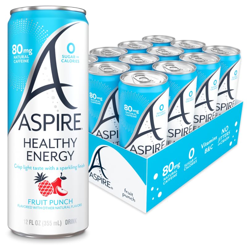 ASPIRE® Fruit Punch, Healthy Energy Drink 80mg Natural Caffeine, Zero Sugar No Carbs Keto Friendly, 12 Pack Green Tea Sugar Free Drink Low Caffeine Zero Calorie - Image 1